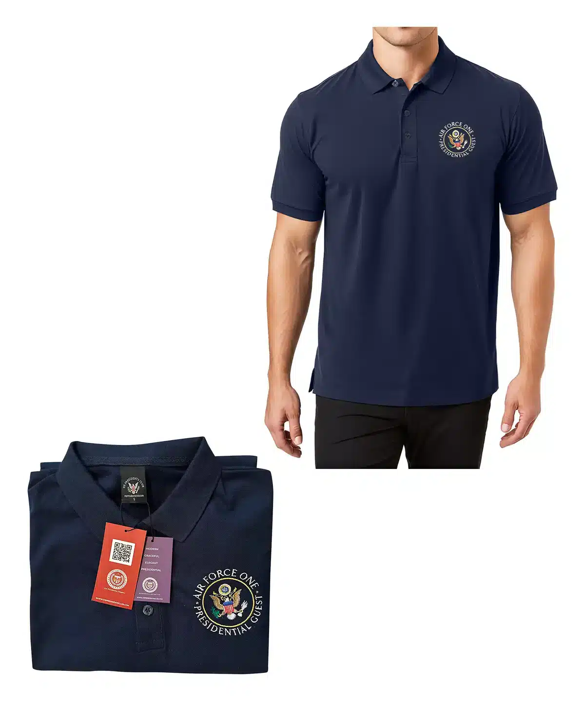 Men's Presidential Air Force One Polo Shirt - Navy Blue