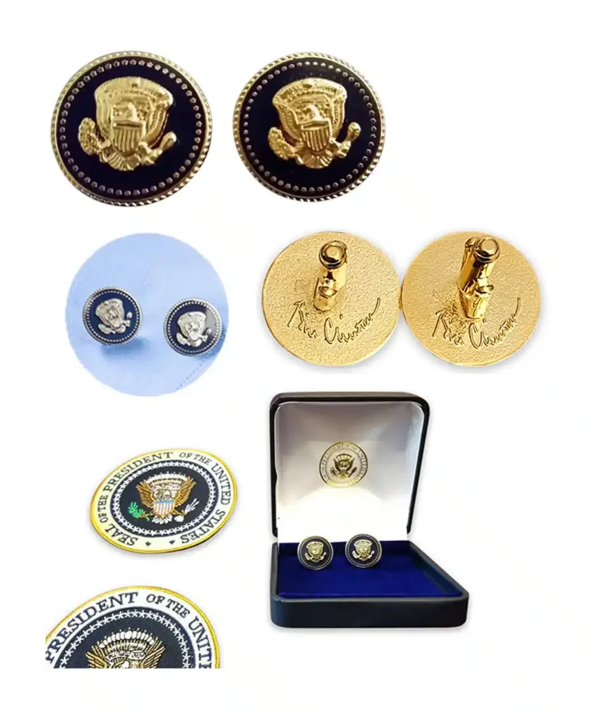 Presidential Bill Clinton inspired gold plated cufflinks with presidential seal