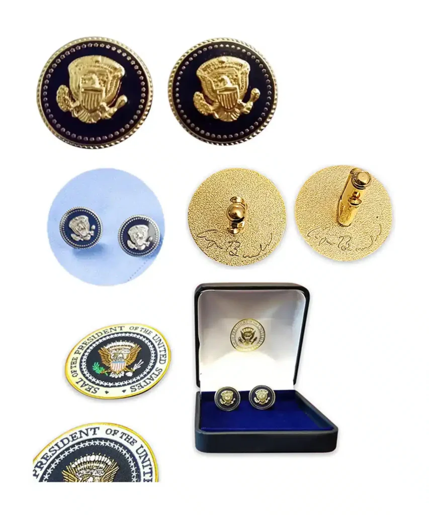 Exquisite George H.W. Bush Cufflinks in 24 Gold plated with Blue Accent