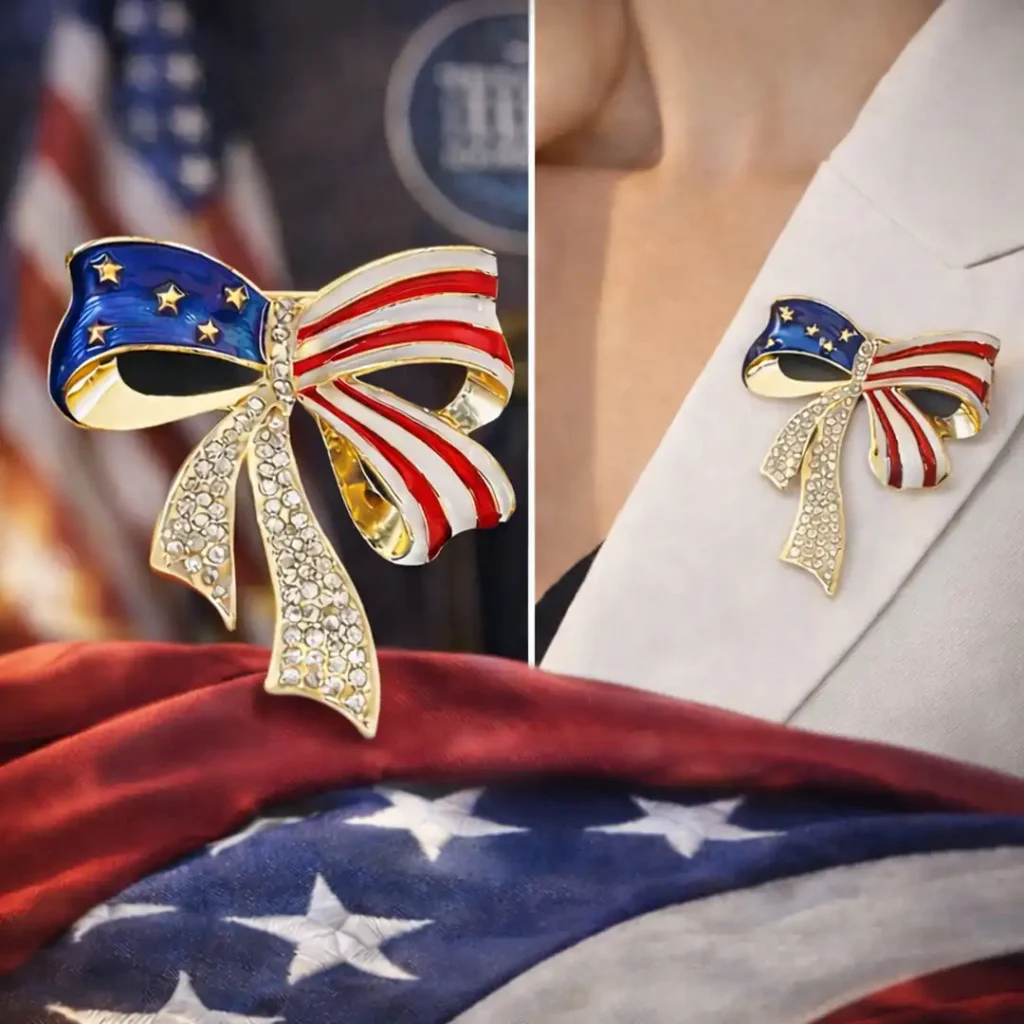 White House Luxury American Flag Bow Brooch Pin