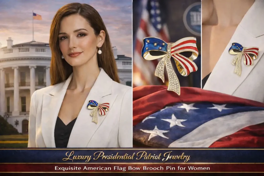 White House Luxury American Flag Bow Brooch Pin