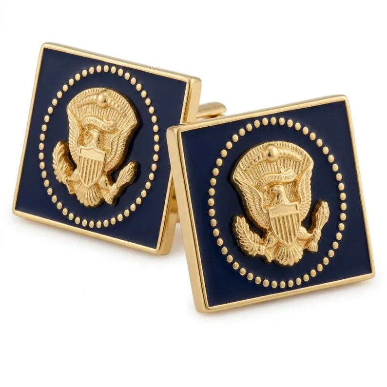 Donald Trump Signature Rectangular Cufflinks, 24K Gold-Plated Black Presidential Eagle Design - Image 6
