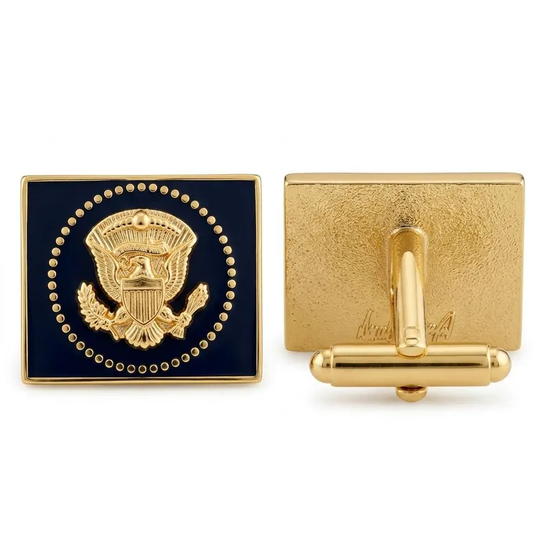 Donald Trump Signature Rectangular Cufflinks, 24K Gold-Plated Black Presidential Eagle Design - Image 5