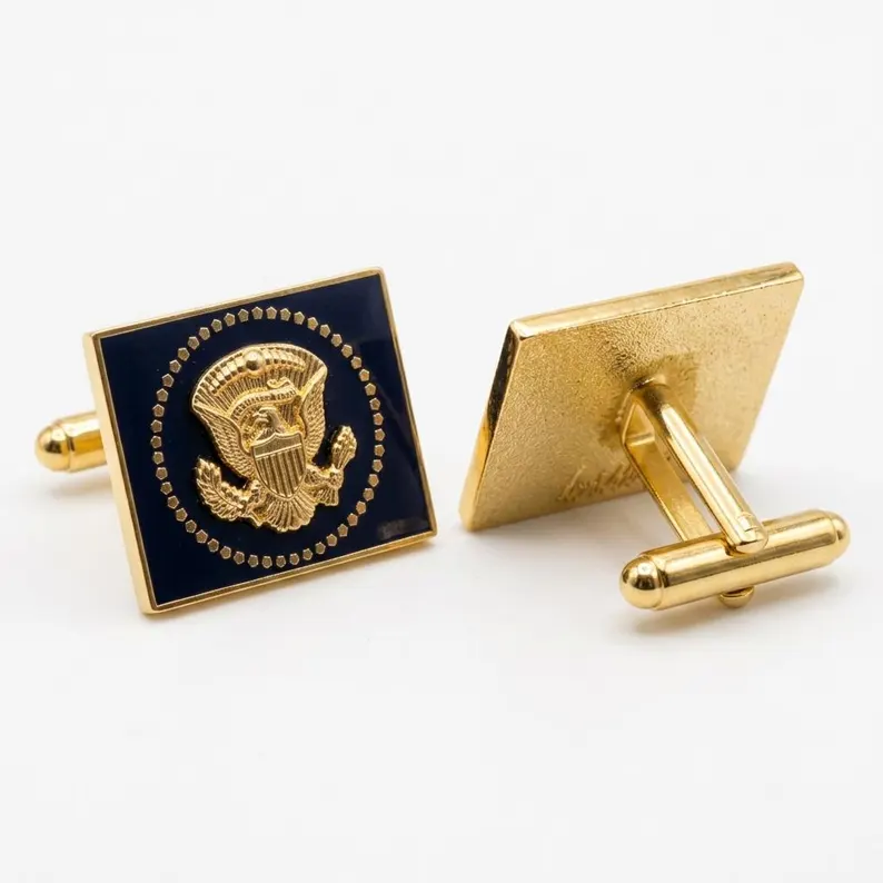 Donald Trump Signature Rectangular Cufflinks, 24K Gold-Plated Black Presidential Eagle Design - Image 3